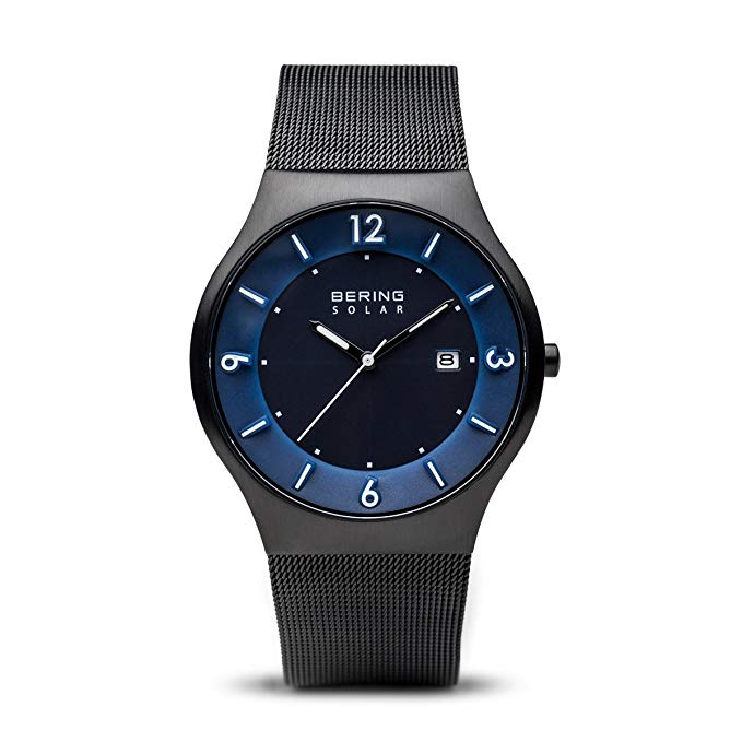 BERING Time 14440-227 Mens Solar Collection Watch with Mesh Band and scratch resistant sapphire crystal. Designed in Denmark.