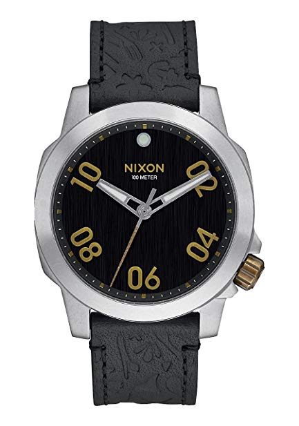 Nixon Men's Ranger 40 Leather Black/Brass Watch