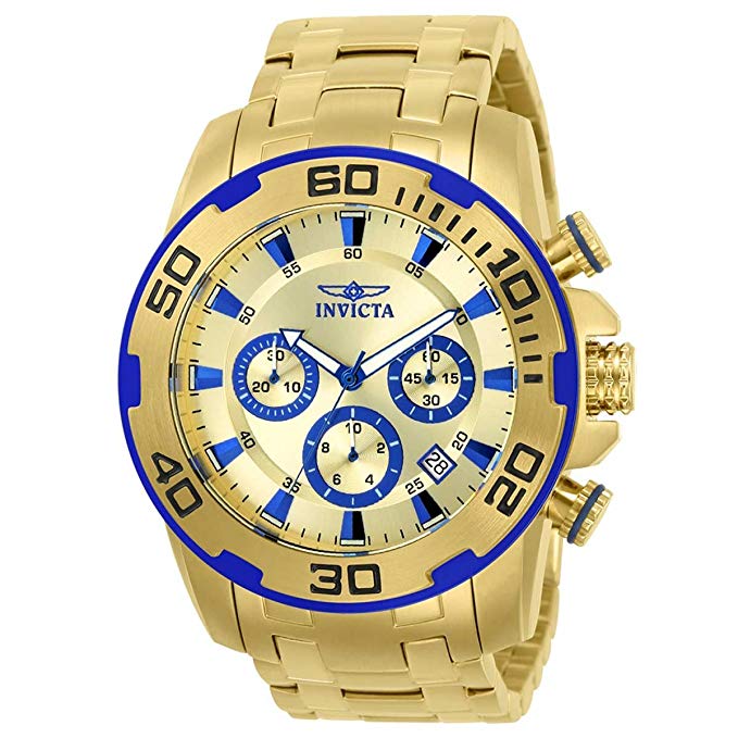 Invicta 22320 Men's Pro Diver Gold Dial Yellow Gold Steel Bracelet Chronograph Watch