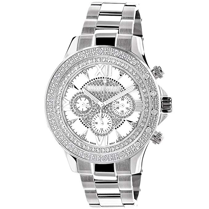 LUXURMAN Watches: Mens Diamond Watch 0.2ct White MOP