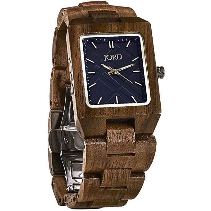 JORD Wooden Wrist Watches for Men or Women - Reece Series / Wood Watch Band / Wood Bezel / Analog Quartz Movement - Includes Wood Watch Box (Walnut & Navy)