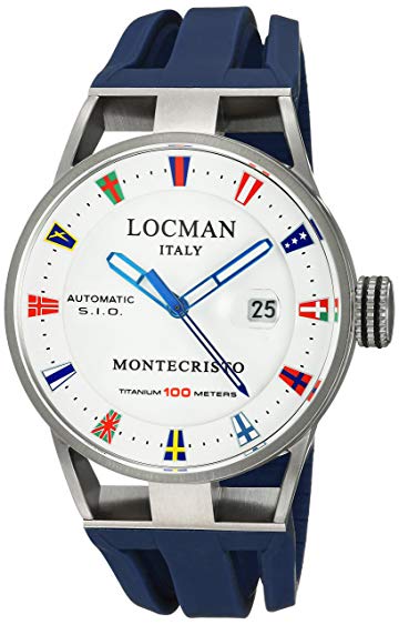 Locman Italy Men's 'Montecristo Yacht Club AU' Automatic Stainless Steel and Rubber Diving Watch, Color:Blue (Model: 051100WHFLAGGOB)