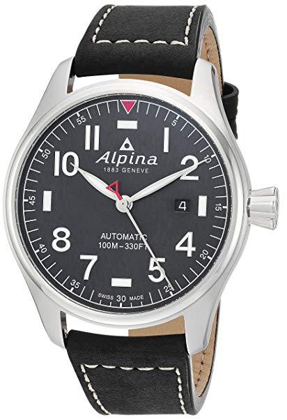 Alpina Men's 'Startimer' Swiss Automatic Stainless Steel and Leather Casual Watch, Color:Black (Model: AL-525NN4S6)