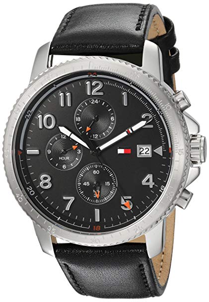 Tommy Hilfiger Men's Sport' Quartz Stainless Steel and Leather Casual Watch, Color:Black (Model: 1791364)
