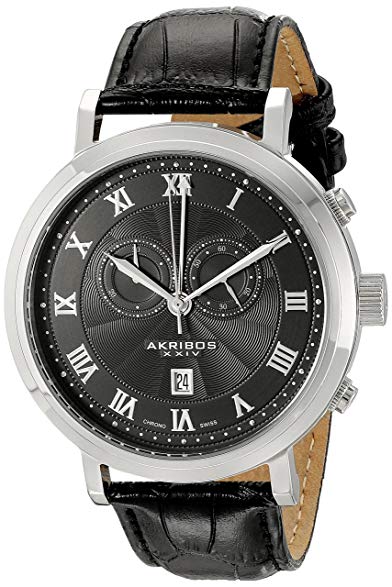 Akribos XXIV Men's AK591BK Swiss Chronograph Leather Strap Watch