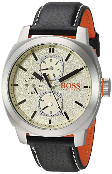 HUGO BOSS Men's 'Cape Town' Quartz Stainless Steel and Leather Casual Watch, Color:Black (Model: 1550026)