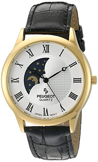 Peugeot Men's 14K Gold Plated Decorative Sun Moon Phase Roman Numeral Watch