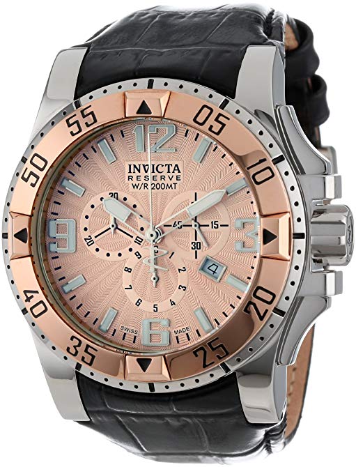 Invicta Men's 10901 Excursion Reserve Chronograph Rose Gold Tone Textured Dial Black Leather Watch