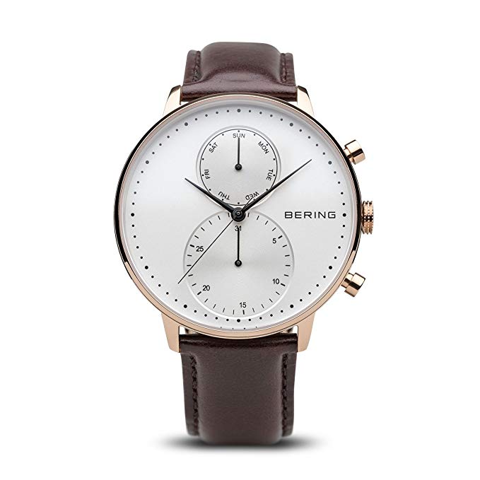 BERING Time 13242-564 Mens Classic Collection Watch with Calfskin Band and scratch resistant sapphire crystal. Designed in Denmark.
