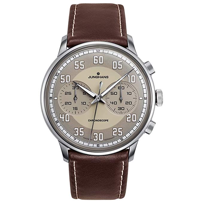 Junghans Meister Driver Chronoscope Mens Automatic Chronograph Watch - 40mm Brown Face with Luminous Hands and Arabic Numerals - Brown Leather Band Luxury Watch Made in Germany 027/3684.00
