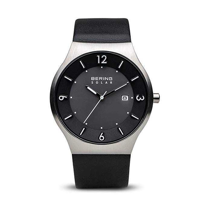 BERING Time 14440-402 Mens Solar Collection Watch with Calfskin Band and scratch resistant sapphire crystal. Designed in Denmark.
