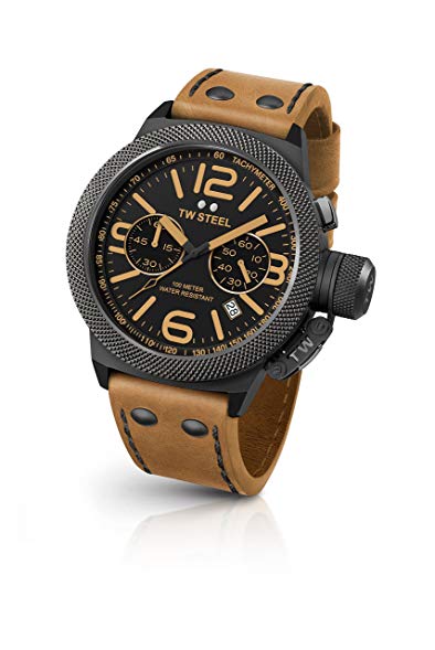 TW Steel Men's 'Canteen' Quartz Stainless Leather Dress Watch, Color:Brown (Model: CS43)