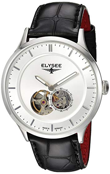 ELYSEE Men's 'Classic-Edition' Automatic Stainless Steel and Leather Casual Watch, Color:Black (Model: 15100.0)