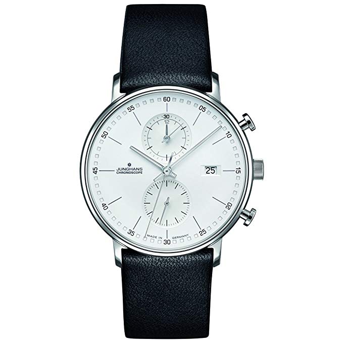 Junghans Form C Chronoscope Quartz Matt Silver Watch | Black Calfskin 041/4770.00