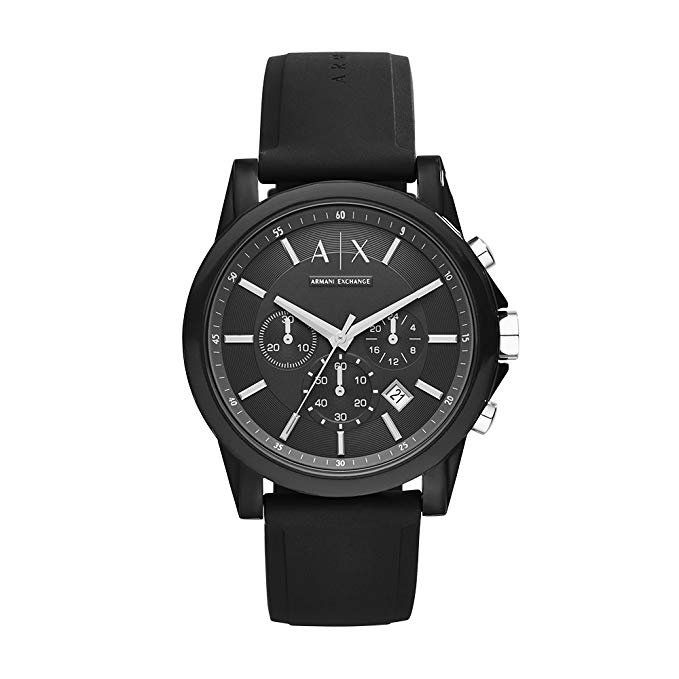 A|X Armani Exchange Men's Silvertone Black Nylon With Silicone Straps Watch