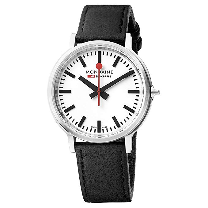 Mondaine Men's 'SBB' Swiss Quartz Stainless Steel and Leather Casual Watch, Color:Black (Model: MST.4101B.LB)