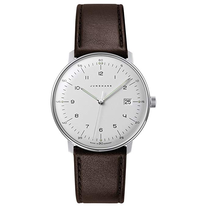 Junghans Men's 'Max Bill' Quartz Stainless Steel and Leather Dress Watch, Color:Brown (Model: 041/4461.00)