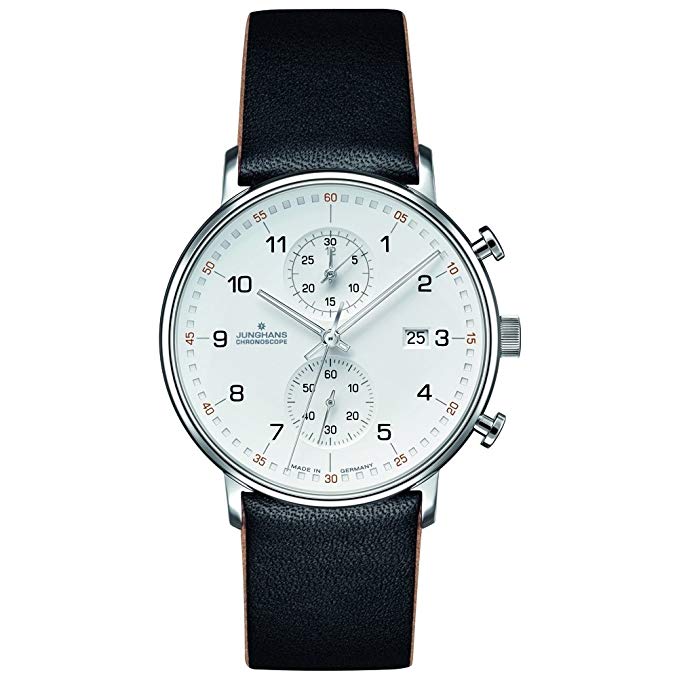 Junghans Form C Chronoscope Quartz Matt Silver Watch | Black Calfskin 041/4771.00