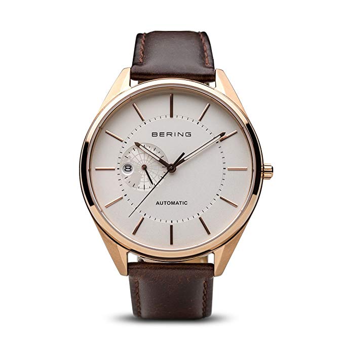 BERING Time 16243-564 Men Automatic Collection Watch with Calfskin Strap and scratch resistent sapphire crystal. Designed in Denmark