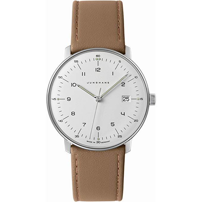 Junghans Men's 'Max Bill' Quartz Stainless Steel and Leather Dress Watch, Color:Beige (Model: 041/4562.00)