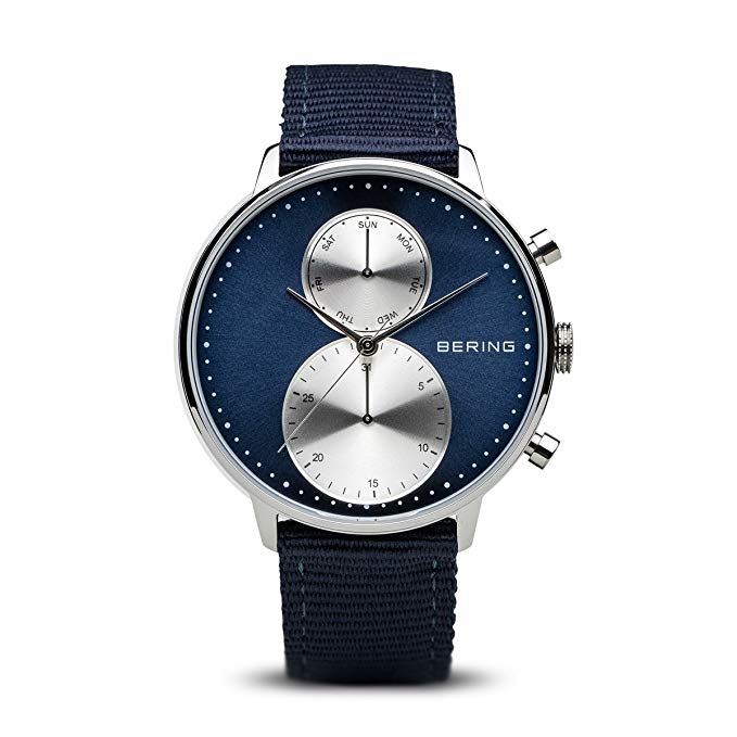 BERING Time 13242-507 Mens Classic Collection Watch with Nylon Band and scratch resistant sapphire crystal. Designed in Denmark.