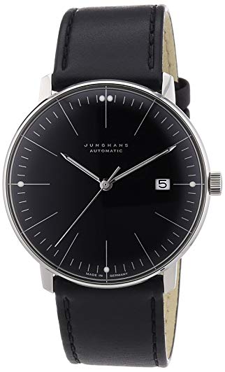 Junghans Max Bill Automatic Mens Watch - 38mm Analog Black Face Classic Watch with Luminous Hands and Date - Stainless Steel Black Leather Band Luxury Watch for Men Made in Germany 027/4701.00