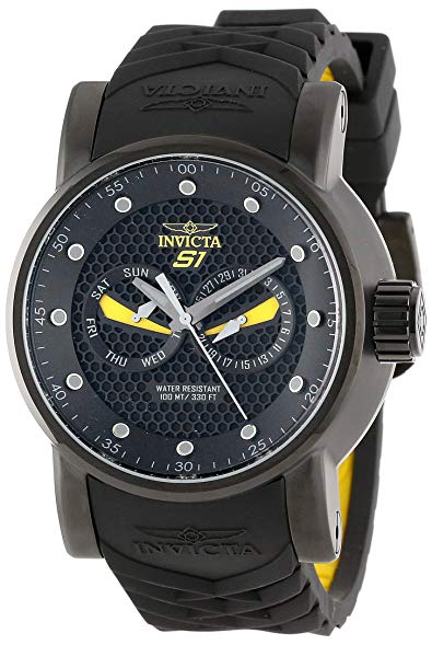 Invicta Men's 12789 S1 Rally Black Textured Dial Black and Yellow Silicone Watch