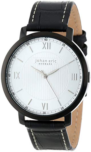Johan Eric Men's JE1700-13-001 Koge Round Stainless Steel Black Genuine Leather Watch