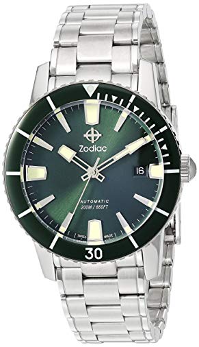 Zodiac Men's 'Super Sea Wolf 53 Comp' Swiss Automatic Stainless Steel Casual Watch, Color:Silver-Toned (Model: ZO9257)