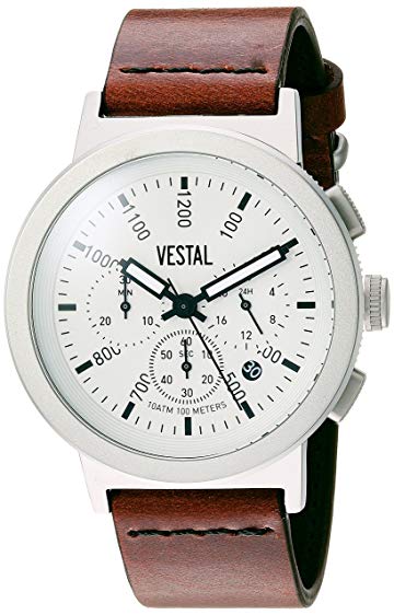 Vestal ' Retrofocus Chrono' Quartz Stainless Steel and Leather Dress Watch, Color:Brown (Model: SLRCL001)