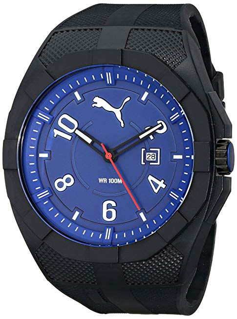 PUMA Men's PU103501008 Iconic Black Blue Analog Display Japanese Quartz Black Watch