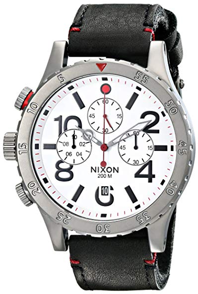 Nixon Men's 48-20 Gun Rose Stainless Steel Chronograph Watch With Leather Band