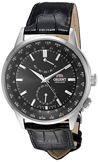 Orient Men's 'Adventurer' Japanese Automatic Stainless Steel and Leather Dress Watch, Color:Black (Model: FFA06002B0)