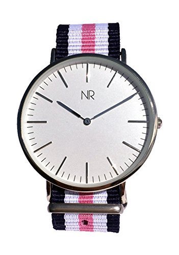 Blue / White / Pink Silver Minimalist NR Watch Nylon NATO Strap