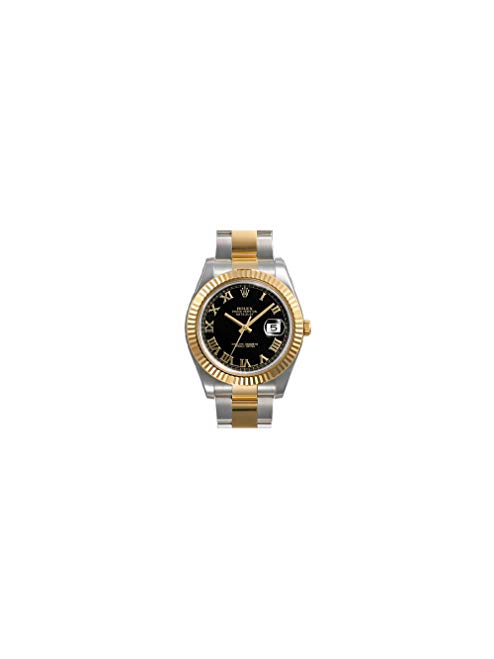 Rolex Datejust II Black Roman Dial 18k Yellow Gold Fluted Bezel Two Tone Oyster Bracelet Mens Watch 116333BKRO