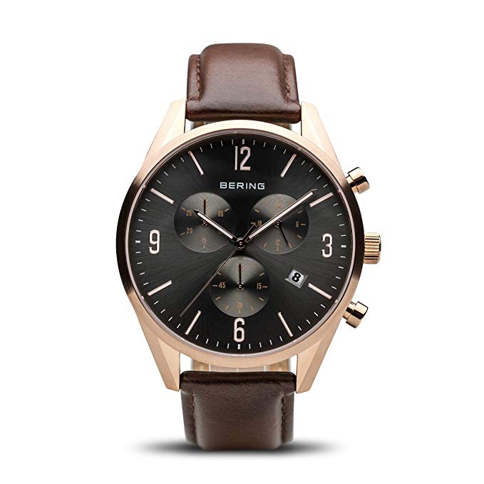 BERING Time 10542-562 Mens Classic Collection Watch with Calfskin Band and scratch resistant sapphire crystal. Designed in Denmark.