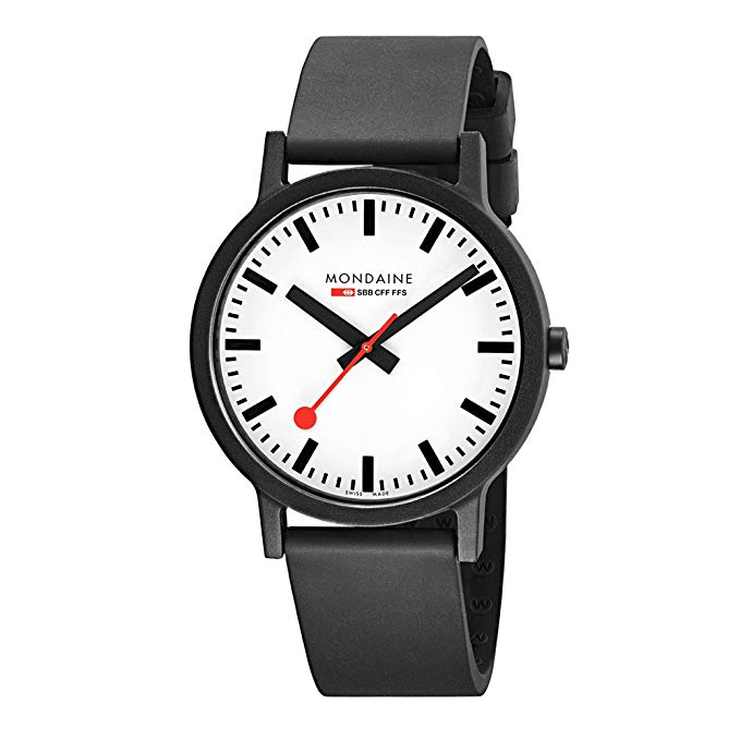 Mondaine Men's 'SBB' Essence Swiss Quartz Stainless Steel and Rubber Casual Watch, Color:Black (Model: MS1.41110.RB)