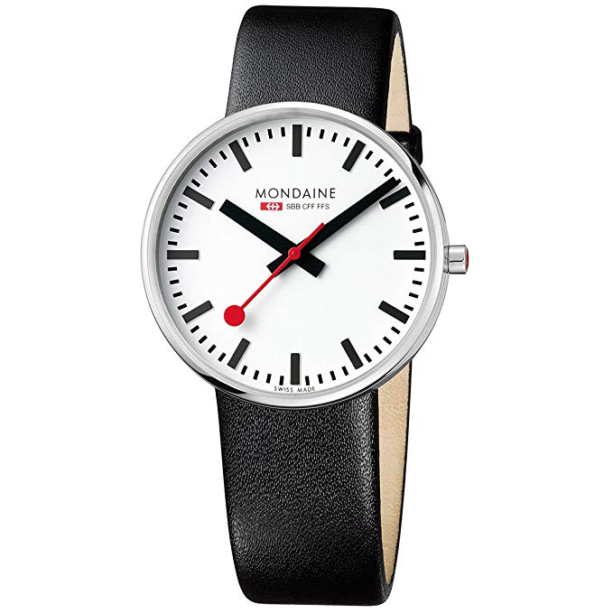Mondaine Men's 'SBB' Swiss Quartz Stainless Steel and Leather Casual Watch, Color:Black (Model: MSX.4211B.LB)