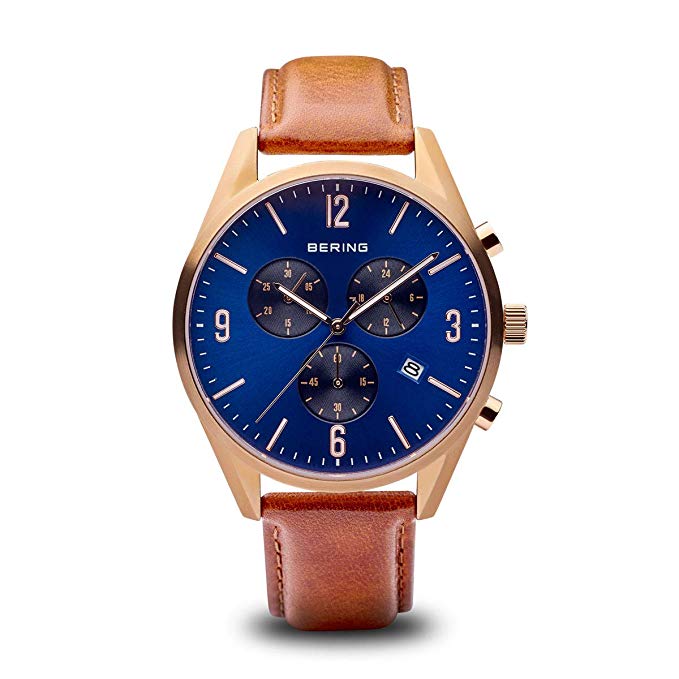 BERING Time 10542-467 Men's Classic Collection Watch with Leather Band and scratch resistant sapphire crystal. Designed in Denmark.