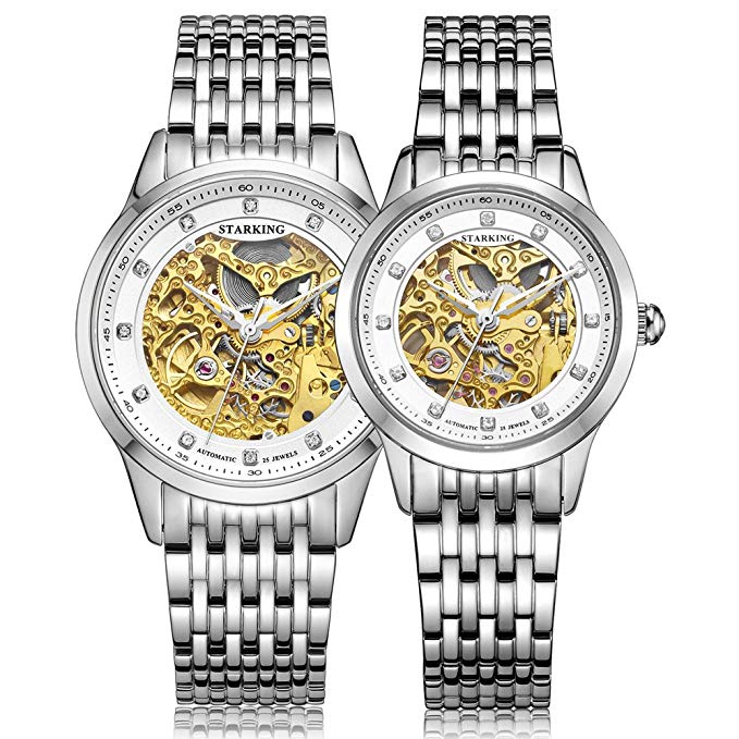 STARKING Luxury Skeleton Automatic Stainless Steel Pair Watches # AM0188SS11_AL0188SS11