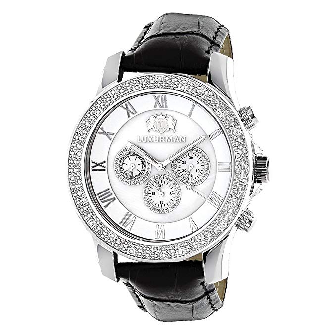 Mens Diamond Watch 0.25 ctw of diamonds by Luxurman White MOP
