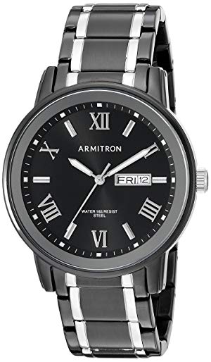 Armitron Men's 20/4935BKTB Day/Date Function Black and Silver-Tone Bracelet Watch