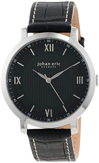 Johan Eric Men's JE1700-04-007 Koge Round Stainless Steel Black Genuine Leather Watch