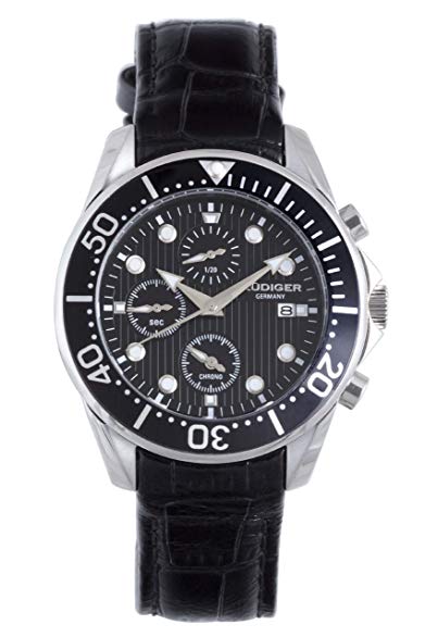 Rudiger Men's R2001-04-007L Chemnitz Black IP Black Dial Chronograph Watch