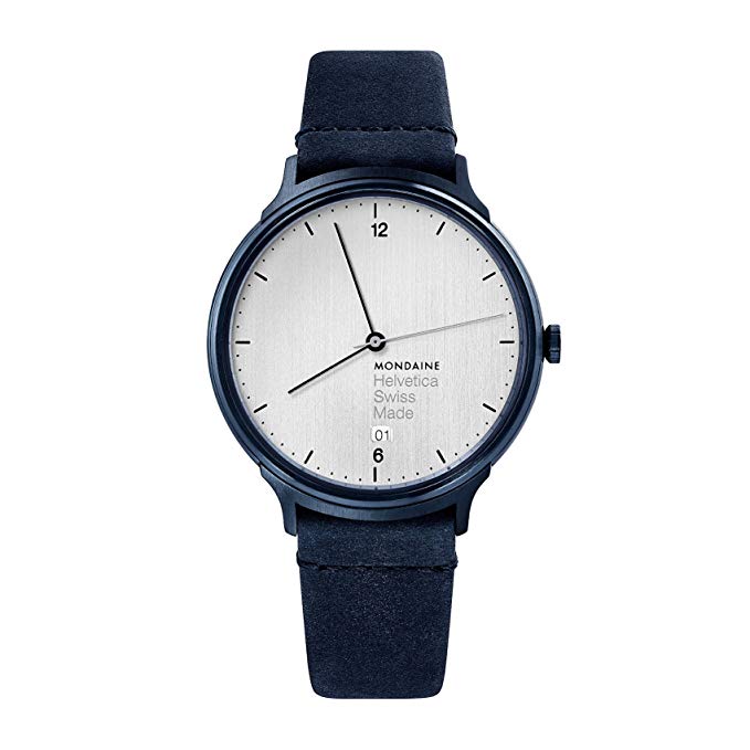 Mondaine ' Helvetica' Swiss Quartz Stainless Steel and Leather Casual Watch, Color:Blue (Model: MH1.L2210.LD)