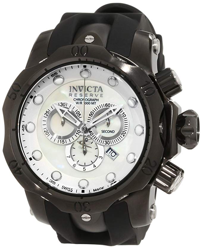 Invicta Men's 1219GMBBB Venom Reserve Ocean Quest Chronograph White Mother-Of-Pearl Black Polyurethane Watch