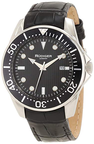 Rudiger Men's R2000-04-007L Chemnitz Black IP Rotating Bezel Luminous Dial Watch