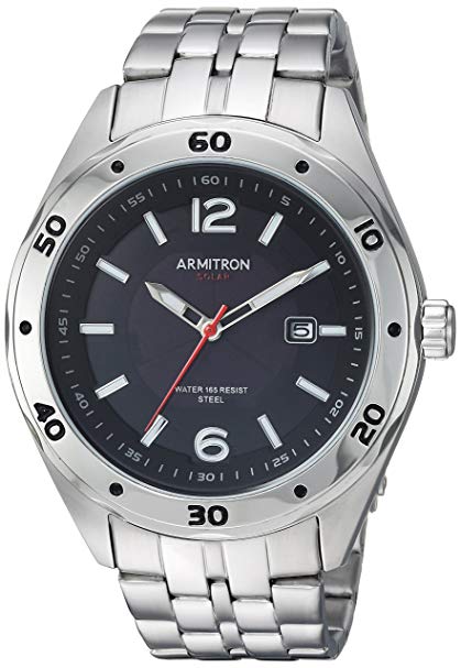 Armitron Men's 20/5253BKSV Solar Powered Date Calendar Dial Silver-Tone Bracelet Watch