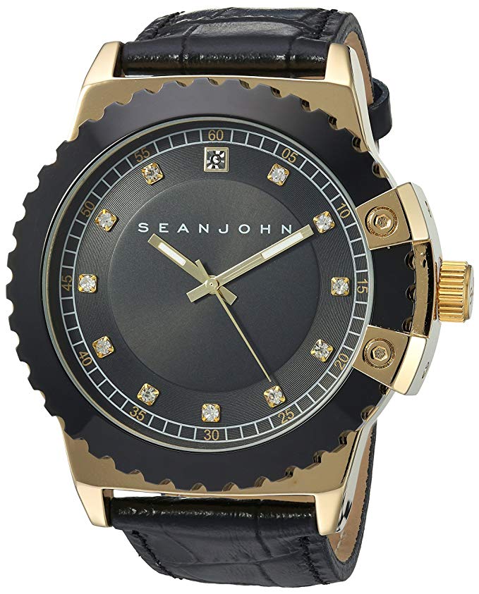 Sean John Men's 'Diamond' Quartz Metal Casual Watch, Color:Black (Model: 10030887)