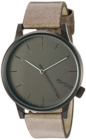 KOMONO ' Winston Regal' Quartz Stainless Steel and Leather Dress Watch, Color:Grey (Model: KOM-W2256)